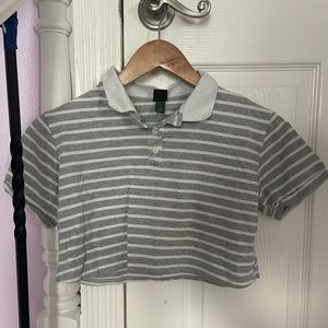 Grey and white crop top.